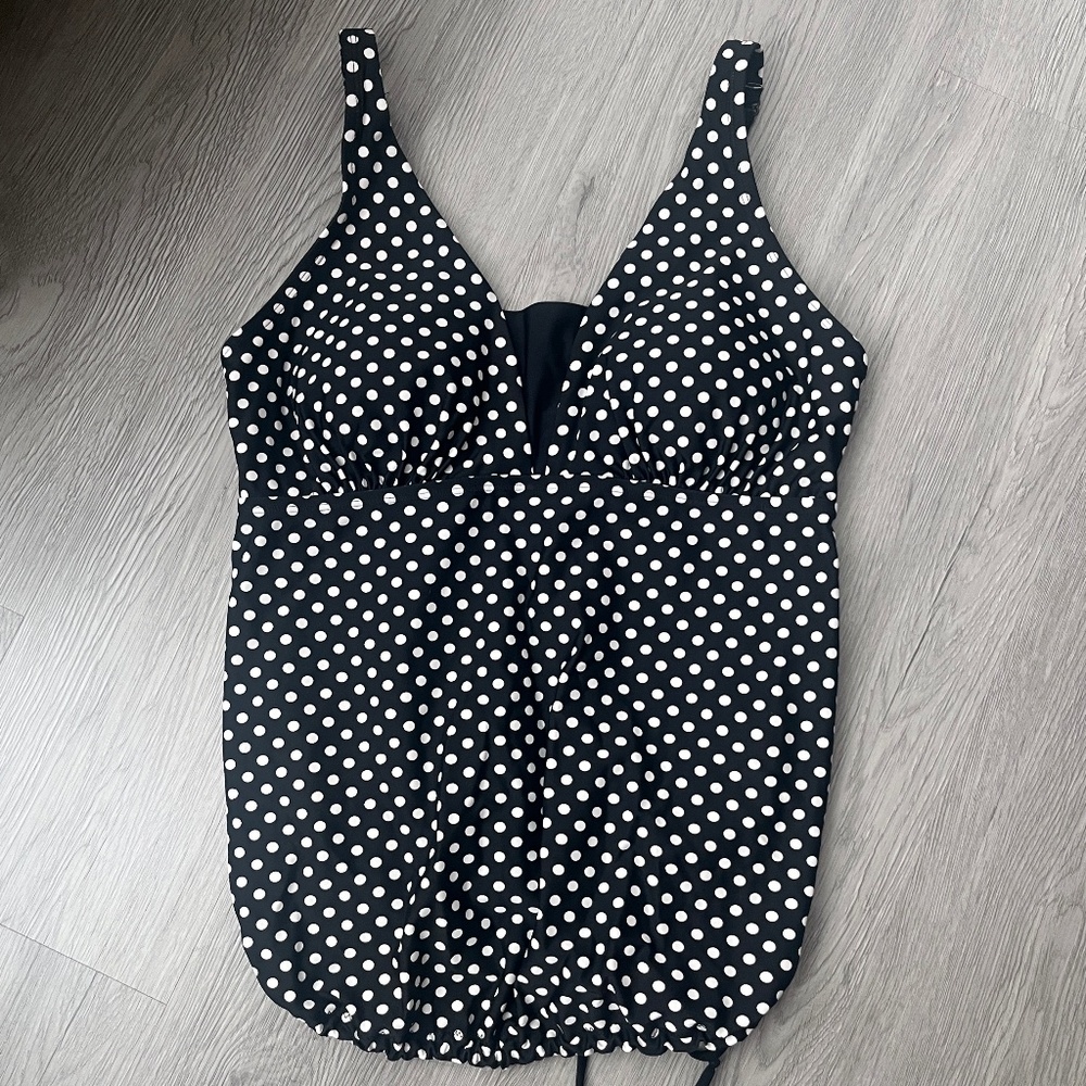 Women's Mermaid Maternity Black/White Polka Dot Tankini Swimwear Top Size M